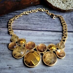 Y2K Golden Tone Reflective Statement Necklace - Chic Vintage Accessory